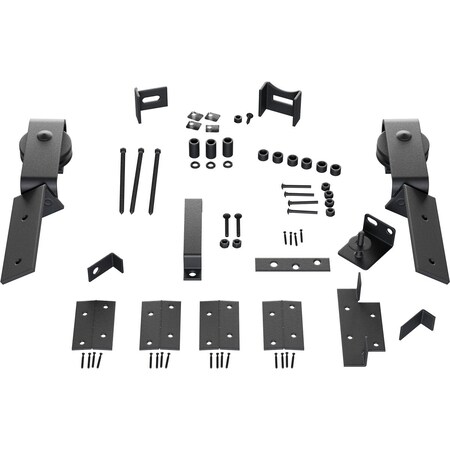 Ekena Millwork Barnfold J-Strap 2-Door Hardware Set for 1 1/4" to 1 3/8" Doors, Silver Metallic GB6007M2HSM